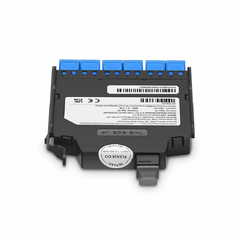 SFPS FHXA MTP®-LC Cassette, OM4 Multimode, Type AF, 12 Fibers, MTP®-12 (Male) to 6 x Shuttered LC Duplex (Aqua), 0.35dB Max. SFPS