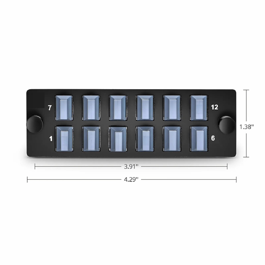 SFPS FHDA Fiber Adapter Panel, OS2/OM3/OM4, 12 x MTP®-8/12/24 Key Up to Key Down (Black) Adapter, Type A SFPS