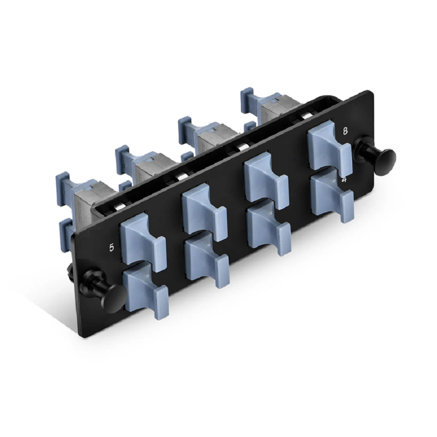 SFPS FHDA Fiber Adapter Panel, OM3/OM4, 8 x MTP®-8/12/24 Key Up to Key Up (Charcoal Gray) Adapter, Type B SFPS