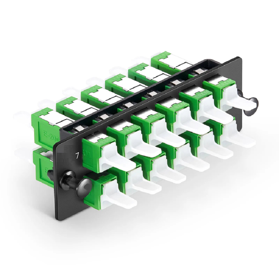 SFPS FHDA Adapter Panel, 12 Fibers OS2 Single Mode, 12 x LSH APC Simplex (Green) Adapter, Ceramic Sleeve SFPS