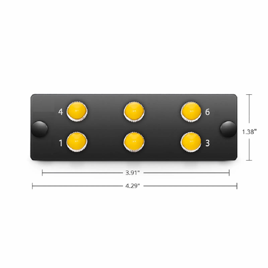 SFPS FHDA Fiber Adapter Panel, 6 Fibers OM3/OM4 Multimode, 6 x ST Simplex (Plated) Adapter, Ceramic Sleeve SFPS