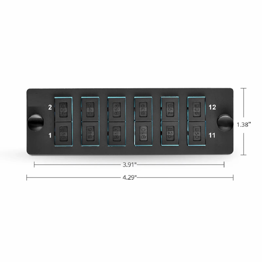 SFPS FHDA Fiber Adapter Panel, 12 Fibers OM4 Multimode, 6 x SC UPC Duplex (Aqua) Adapter, Ceramic Sleeve SFPS