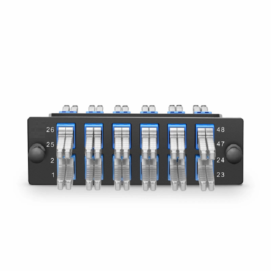 SFPS FHDA Fiber Adapter Panel, 48 Fibers OS2 Single Mode, 12 x MDC UPC 2-Port Duplex (Blue) Adapter, Ceramic Sleeve SFPS