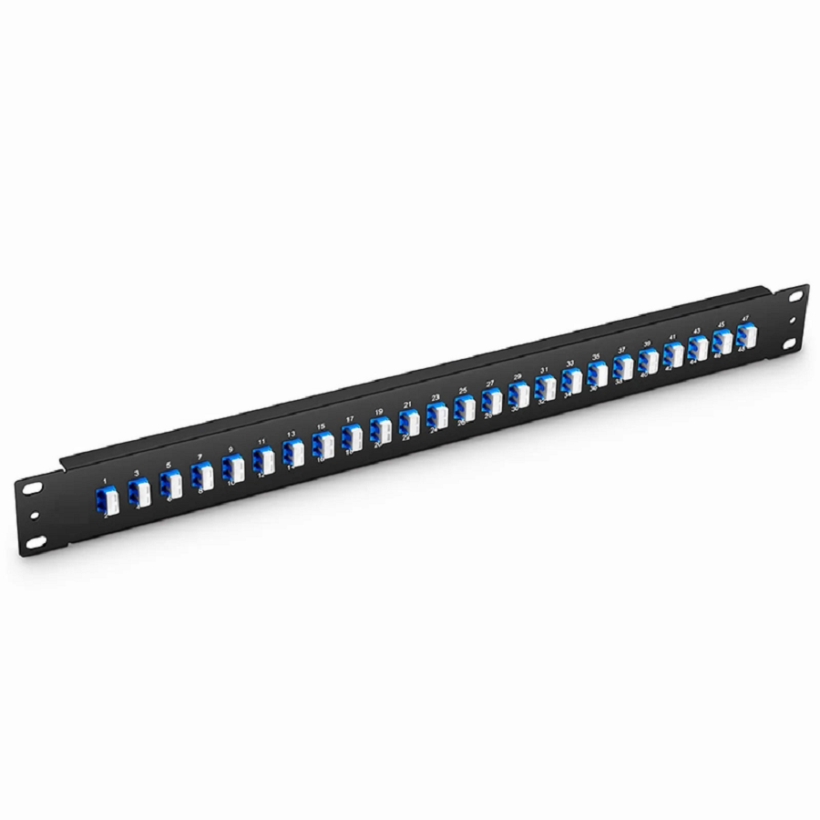 SFPS FHUA 1U 19'' Fiber Adapter Panel, 48 Fibers OS2 Single Mode, 24 x LC UPC Duplex (Blue) Adapter, Ceramic Sleeve SFPS
