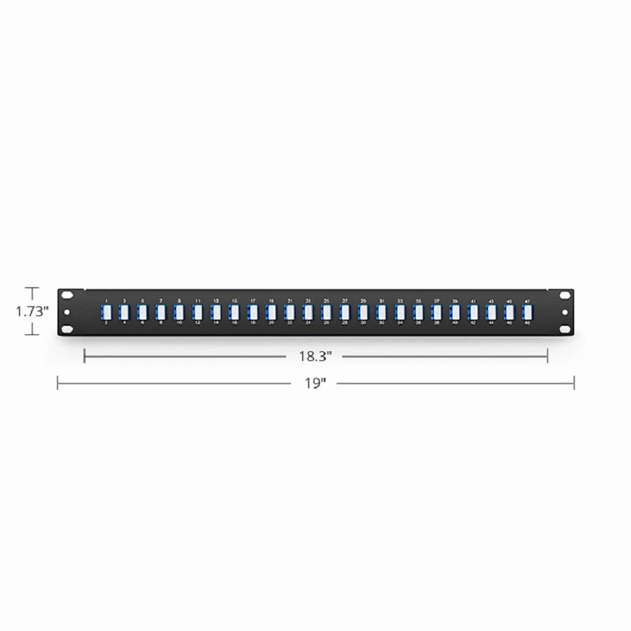 SFPS FHUA 1U 19'' Fiber Adapter Panel, 48 Fibers OS2 Single Mode, 24 x LC UPC Duplex (Blue) Adapter, Ceramic Sleeve SFPS