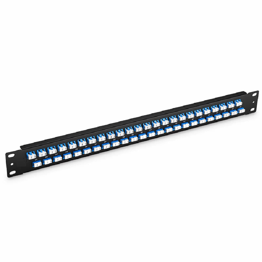 SFPS FHUA 1U 19'' Fiber Adapter Panel, 96 Fibers OS2 Single Mode, 48 x LC UPC Duplex (Blue) Adapter, Ceramic Sleeve SFPS