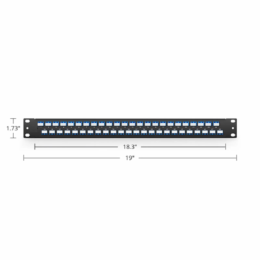 SFPS FHUA 1U 19'' Fiber Adapter Panel, 96 Fibers OS2 Single Mode, 48 x LC UPC Duplex (Blue) Adapter, Ceramic Sleeve SFPS