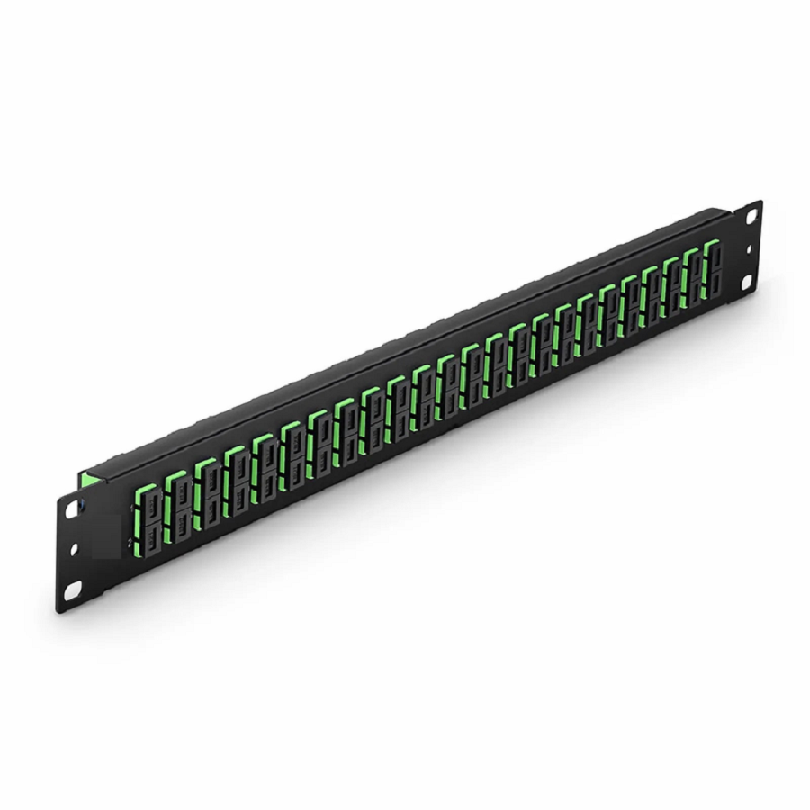 SFPS FHUA 1U 19'' Fiber Adapter Panel, 48 Fibers OS2 Single Mode, 24 x SC APC Duplex (Green) Adapter, Ceramic Sleeve SFPS