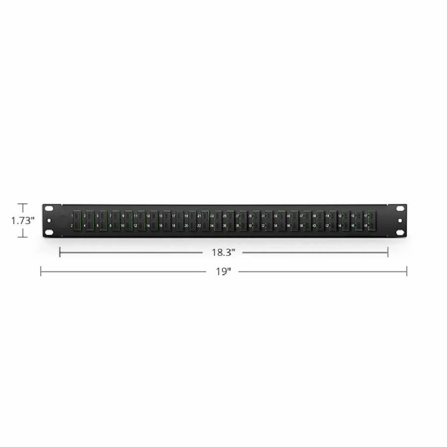 SFPS FHUA 1U 19'' Fiber Adapter Panel, 48 Fibers OS2 Single Mode, 24 x SC APC Duplex (Green) Adapter, Ceramic Sleeve SFPS