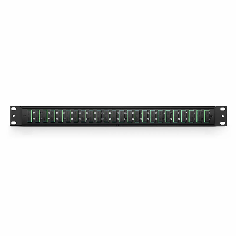 SFPS FHUA 1U 19'' Fiber Adapter Panel, 48 Fibers OS2 Single Mode, 24 x SC APC Duplex (Green) Adapter, Ceramic Sleeve SFPS
