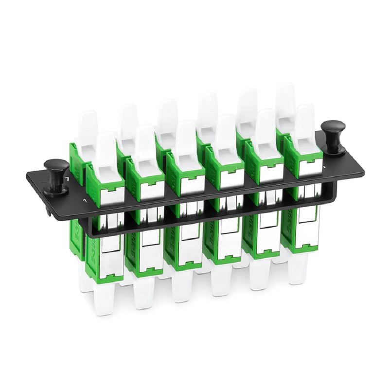 SFPS FHDA Adapter Panel, 12 Fibers OS2 Single Mode, 12 x LSH APC Simplex (Green) Adapter, Ceramic Sleeve SFPS