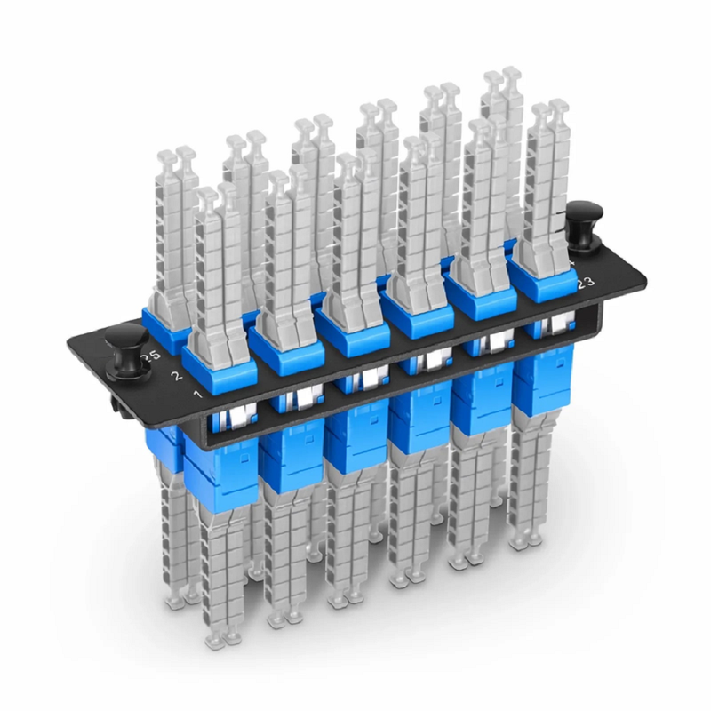 SFPS FHDA Fiber Adapter Panel, 48 Fibers OS2 Single Mode, 12 x MDC UPC 2-Port Duplex (Blue) Adapter, Ceramic Sleeve SFPS