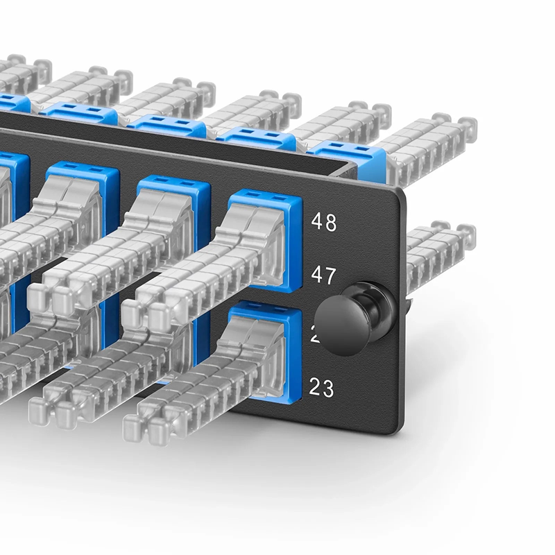 SFPS FHDA Fiber Adapter Panel, 48 Fibers OS2 Single Mode, 12 x MDC UPC 2-Port Duplex (Blue) Adapter, Ceramic Sleeve SFPS