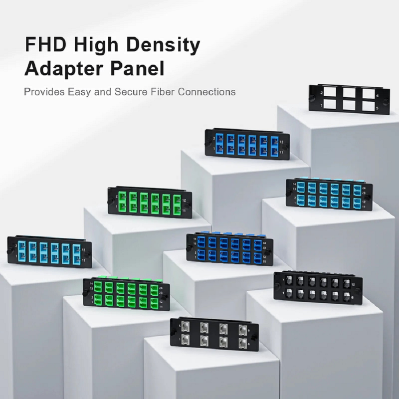 SFPS FHDA Fiber Adapter Panel, OS2/OM3/OM4, 12 x MTP®-8/12/24 Key Up to Key Down (Black) Adapter, Type A SFPS