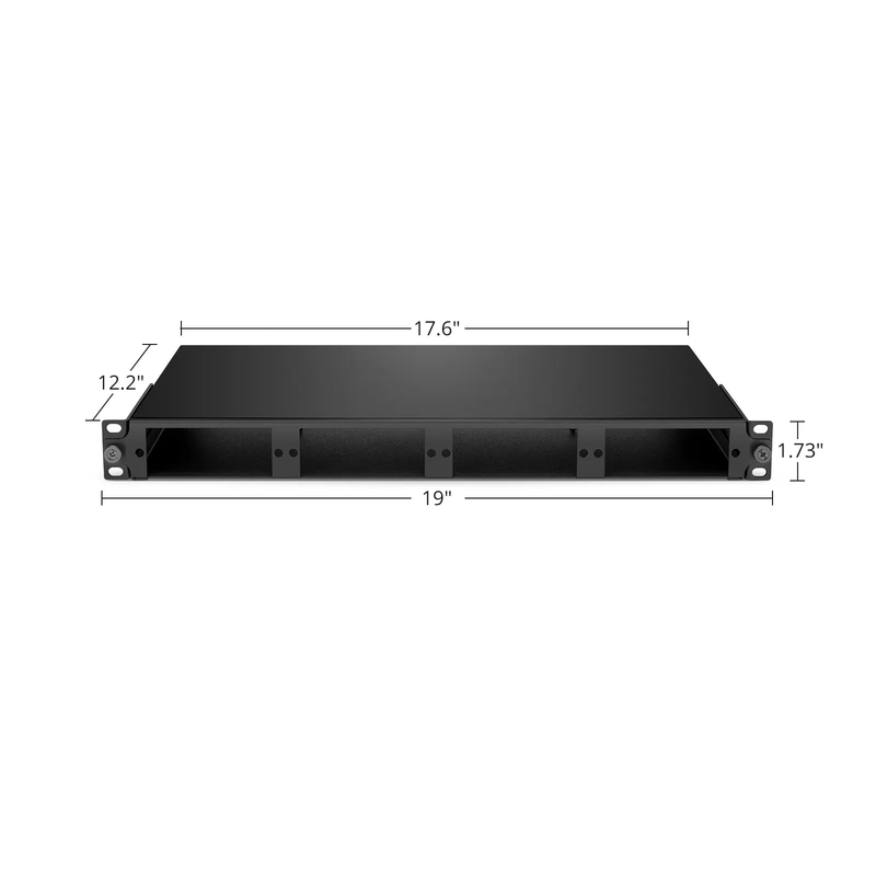 SFPS FHDA High Density 1U Rack Mount Enclosure Unloaded, Sliding and Tilt-down Drawer, Holds up to 4 x FHDA Cassettes, Panels, or Splice Trays, 144 Fibers (LC) SFPS