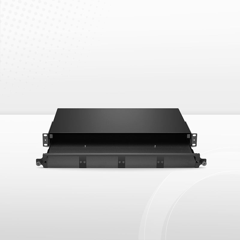 SFPS FHDA High Density 1U Rack Mount Enclosure Unloaded, Sliding and Tilt-down Drawer, Holds up to 4 x FHDA Cassettes, Panels, or Splice Trays, 144 Fibers (LC) SFPS