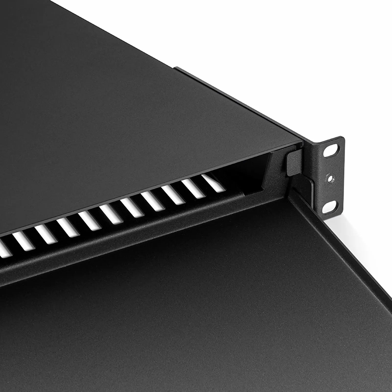 SFPS FHDA High Density 1U Rack Mount Enclosure Unloaded, Sliding and Tilt-down Drawer, Holds up to 4 x FHDA Cassettes, Panels, or Splice Trays, 144 Fibers (LC) SFPS