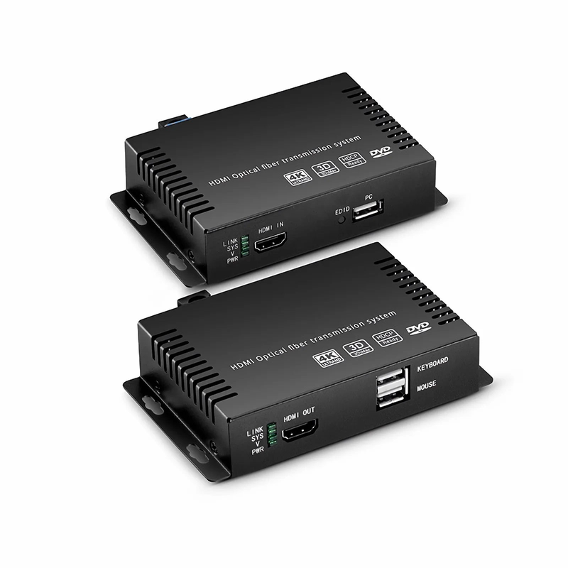 SFPS 4K HDMI USB2.0 KVM Extender Set with Audio and EDID over LC Fiber Optic Cable for 10km, 3840x 2160@30Hz, with Pre-installed SFP+ Modules SFPS