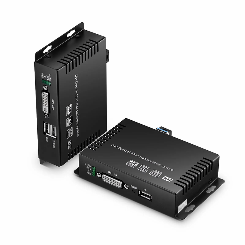 SFPS 4K DVI USB2.0 KVM Extender Set with Audio and EDID over LC Fiber Optic Cable for 10km, 3840x 2160@30Hz, with Pre-installed SFP+ Modules SFPS