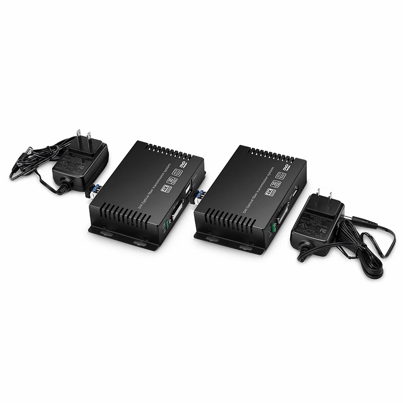 SFPS 4K DVI USB2.0 KVM Extender Set with Audio and EDID over LC Fiber Optic Cable for 10km, 3840x 2160@30Hz, with Pre-installed SFP+ Modules SFPS