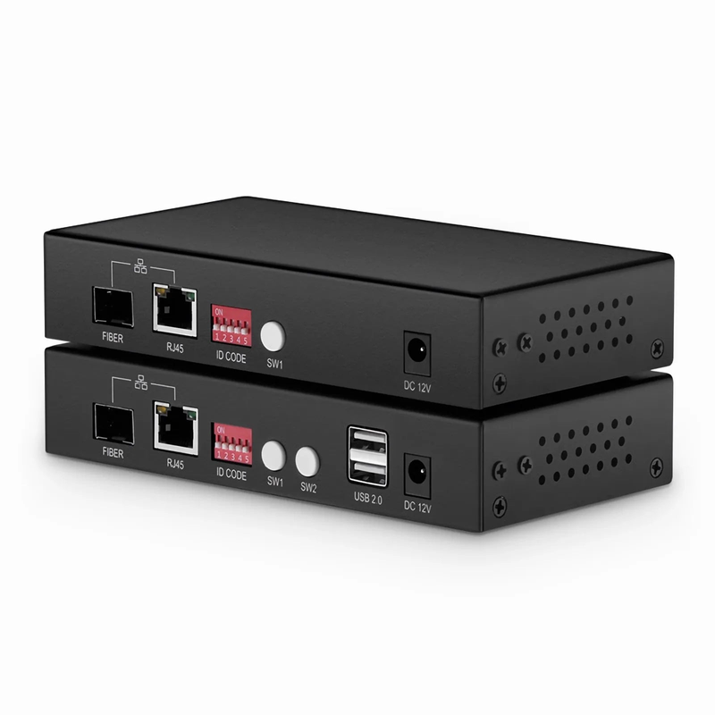 SFPS 4K HDMI USB2.0 KVM Extender Set with Audio and HDCP over Single Mode Fiber for 10km, Multimode Fiber for 300m, and Cat5e/6/6a/7 Cable for 150m, 3840x 2160@30Hz SFPS