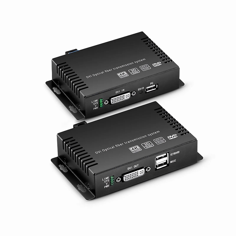 SFPS 4K DVI USB2.0 KVM Extender Set with Audio and EDID over LC Fiber Optic Cable for 10km, 3840x 2160@30Hz, with Pre-installed SFP+ Modules SFPS