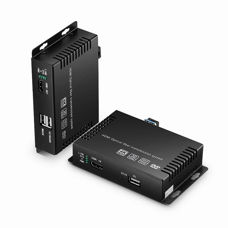 SFPS 4K HDMI USB2.0 KVM Extender Set with Audio and EDID over LC Fiber Optic Cable for 10km, 3840x 2160@30Hz, with Pre-installed SFP+ Modules SFPS