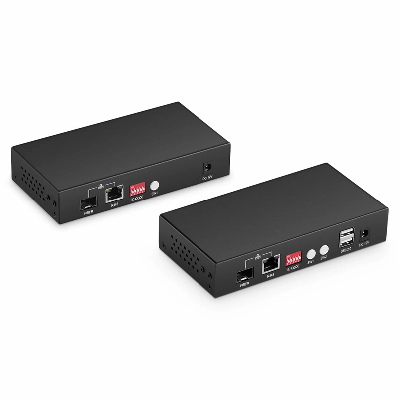 SFPS 4K HDMI USB2.0 KVM Extender Set with Audio and HDCP over Single Mode Fiber for 10km, Multimode Fiber for 300m, and Cat5e/6/6a/7 Cable for 150m, 3840x 2160@30Hz SFPS
