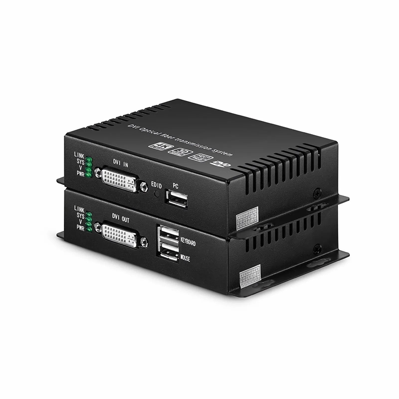 SFPS 4K DVI USB2.0 KVM Extender Set with Audio and EDID over LC Fiber Optic Cable for 10km, 3840x 2160@30Hz, with Pre-installed SFP+ Modules SFPS