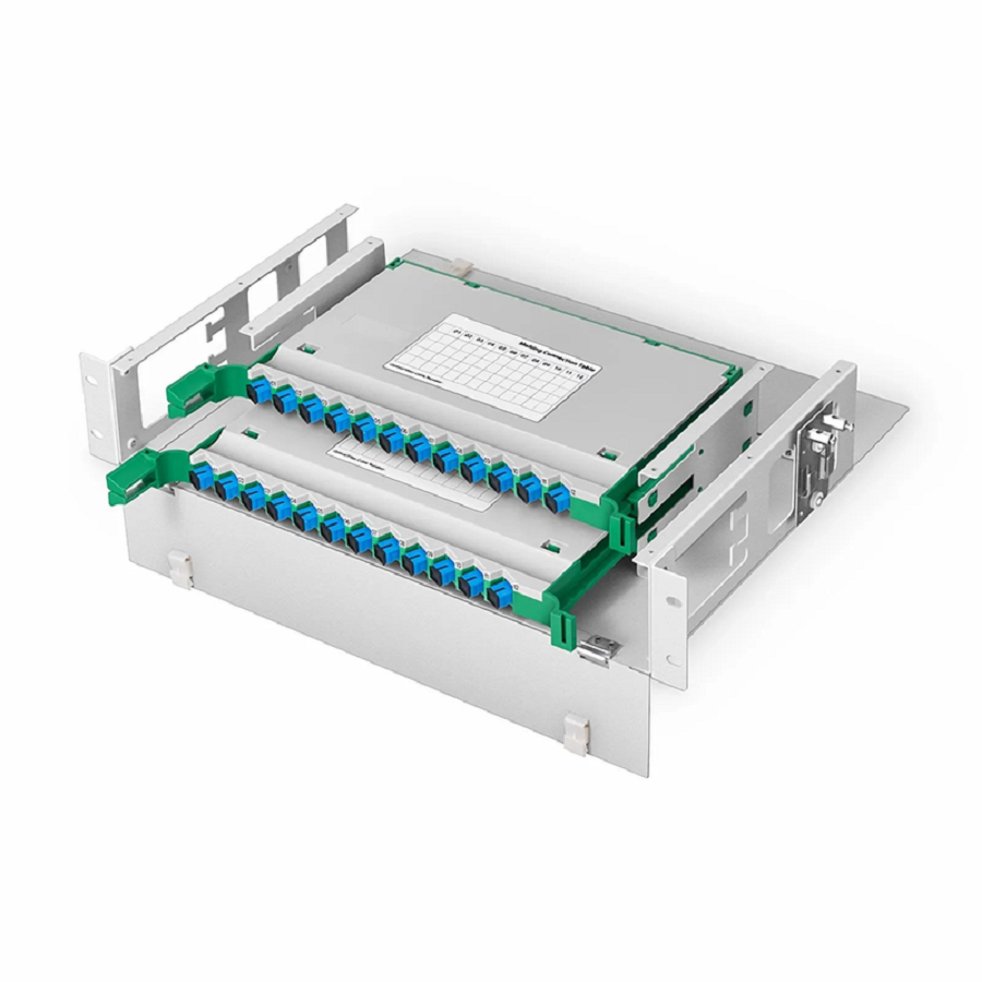 SFPS 2U Rack Mount Fiber Optic Distribution Panel, 24 Fibers OS2 Single Mode, 24 x SC UPC Simplex (Blue) Adapter SFPS