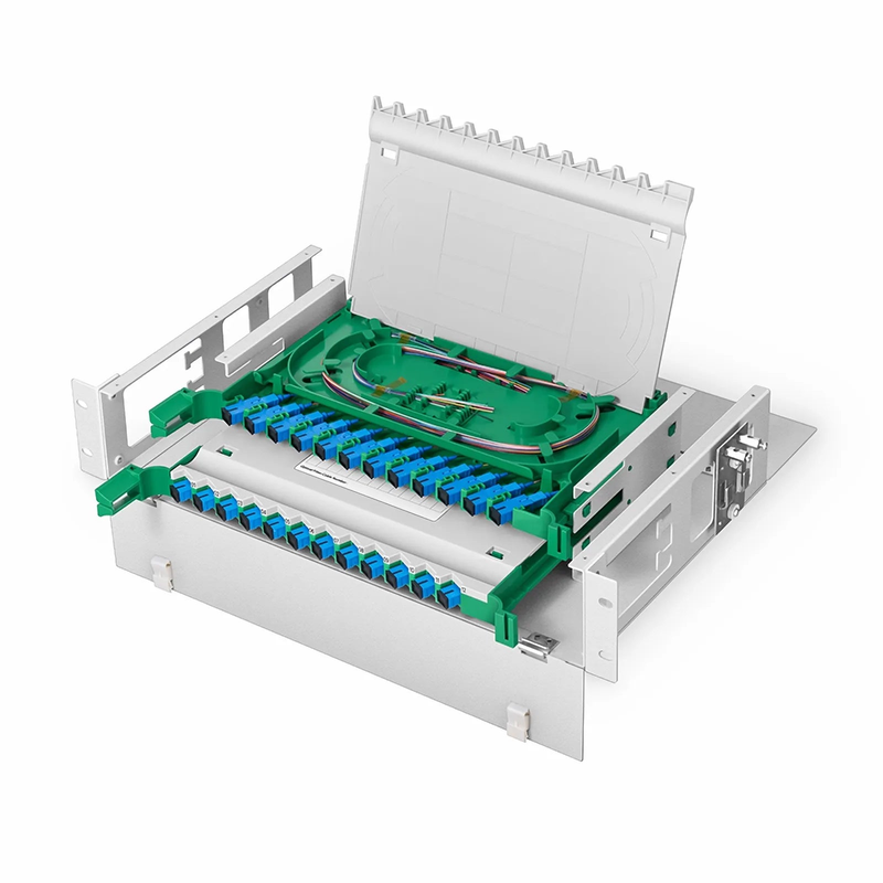 SFPS 2U Rack Mount Fiber Optic Distribution Panel, 24 Fibers OS2 Single Mode, 24 x SC UPC Simplex (Blue) Adapter SFPS