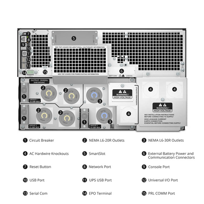 SFPS APC Smart-UPS On-line, 8kVA/8kW, 208V, 4 x L6-20R & 2 x L6-30R NEMA Outlets, Network Card & SmartSlot, 4 Replaceable Battery Modules Included, Rack 6U/Tower Convertible SFPS