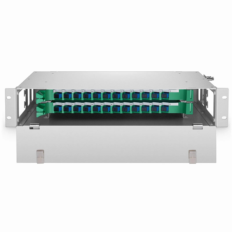 SFPS 2U Rack Mount Fiber Optic Distribution Panel, 24 Fibers OS2 Single Mode, 24 x SC UPC Simplex (Blue) Adapter SFPS