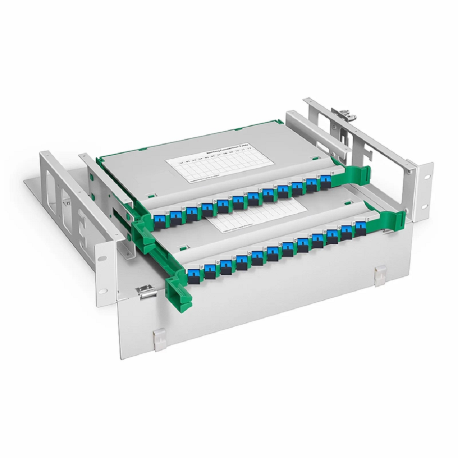 SFPS 2U Rack Mount Fiber Optic Distribution Panel, 24 Fibers OS2 Single Mode, 24 x SC UPC Simplex (Blue) Adapter SFPS