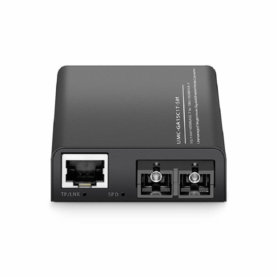 SFPS Mini Unmanaged 1x 10/100/1000Base-T RJ45 to 1x 100/1000Base-X Single Mode SC 1310nm 10km Gigabit Ethernet Media Converter, European Plug Standard SFPS