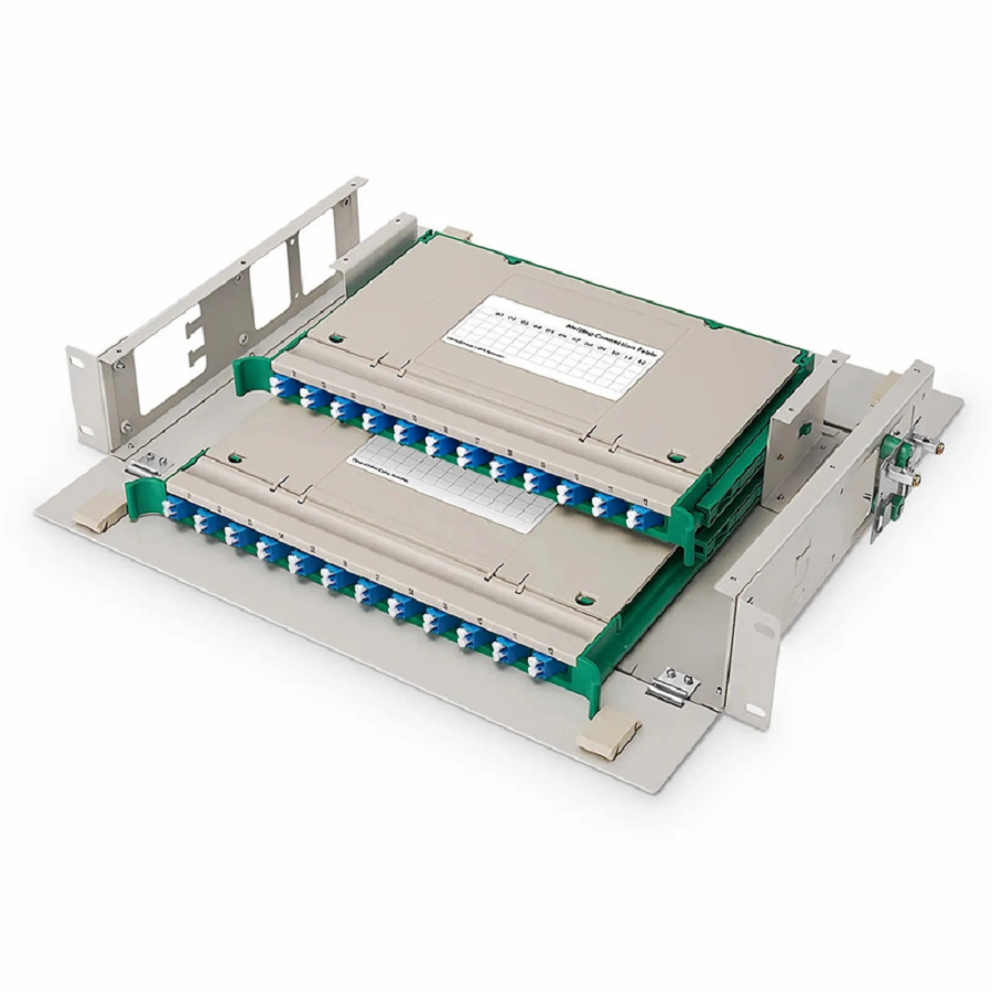 SFPS 2U Rack Mount Fiber Optic Distribution Panel, 48 Fibers OS2 Single Mode, 24 x LC UPC Duplex (Blue) Adapter SFPS