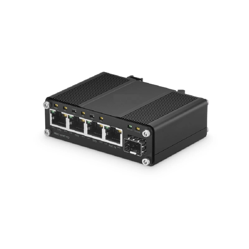 SFPS Unmanaged 4 x 10/100/1000Base-T RJ45 to 1 x 100/1000Base-X SFP Gigabit Ethernet PoE++ with PSE and PD Media Converter SFPS