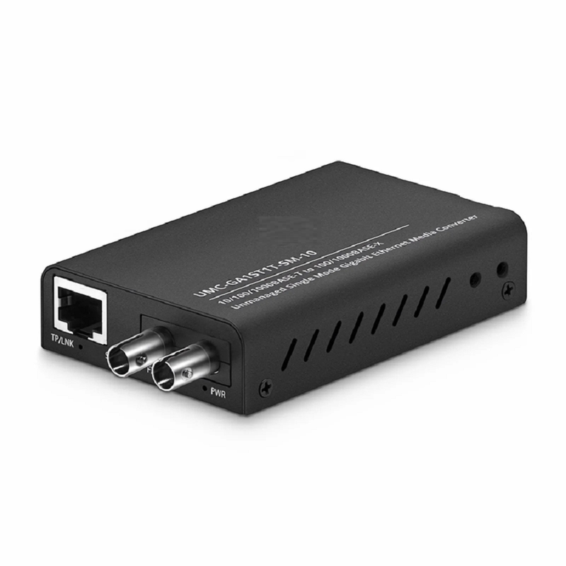 SFPS Mini Unmanaged 1x 10/100/1000Base-T RJ45 to 1x 100/1000Base-X Single Mode ST 1310nm 10km Gigabit Ethernet Media Converter, American Plug Standard SFPS
