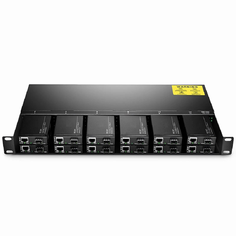 SFPS 12 10/100M and 10/100/1000M Mini Media Converter Chassis, 1U Rack Mount, Dual Power AC 220V SFPS