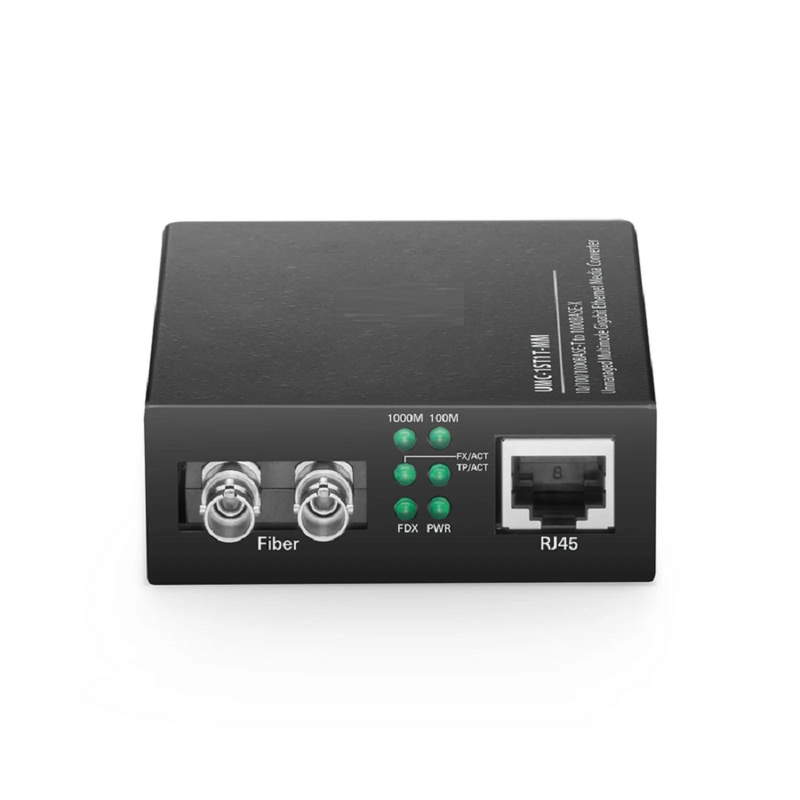 SFPS Unmanaged 1x 10/100/1000Base-T RJ45 to 1x 1000Base-X Multimode ST 850nm 220/550m Gigabit Ethernet Media Converter, European Plug Standard