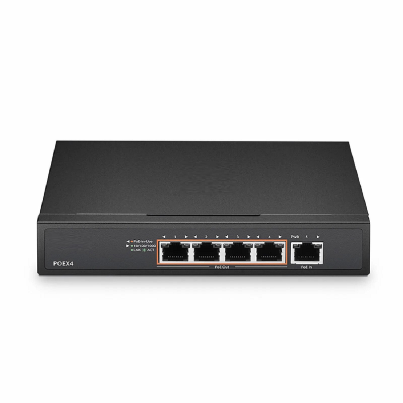 SFPS 5 Ports 10/100/1000M Gigabit PoE+ Extender, 1 in 4 out, Desktop/Wall mountable, IEEE 802.3at/802.3af, 0 to 50A°C SFPS