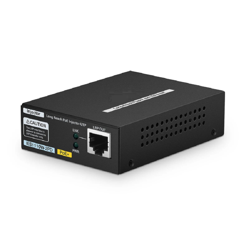 SFPS IES1110W-2PD, 1-Port 10/100M Fast Ethernet Long Reach PoE over UTP Injector, 1 x PoE+ Input to 1 x 10/100BASE-T RJ45 Output, -20 to 70A°C Operating Temperature SFPS