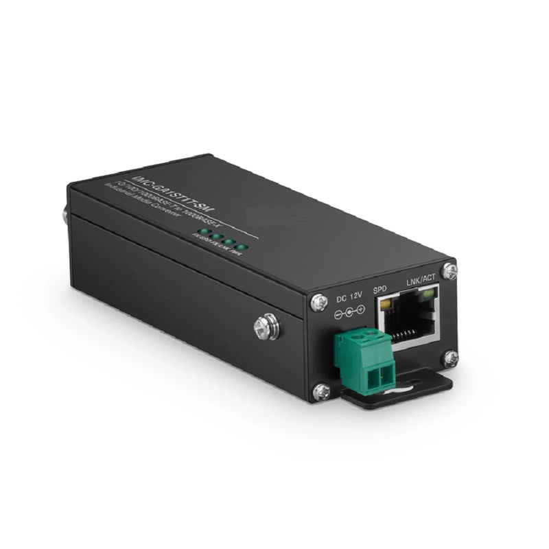 SFPS Mini Industrial Unmanaged 1x 10/100/1000Base-T RJ45 to 1x 1000Base-X Single Mode ST 1310nm 20km Gigabit Ethernet Media Converter, European Plug Standard SFPS