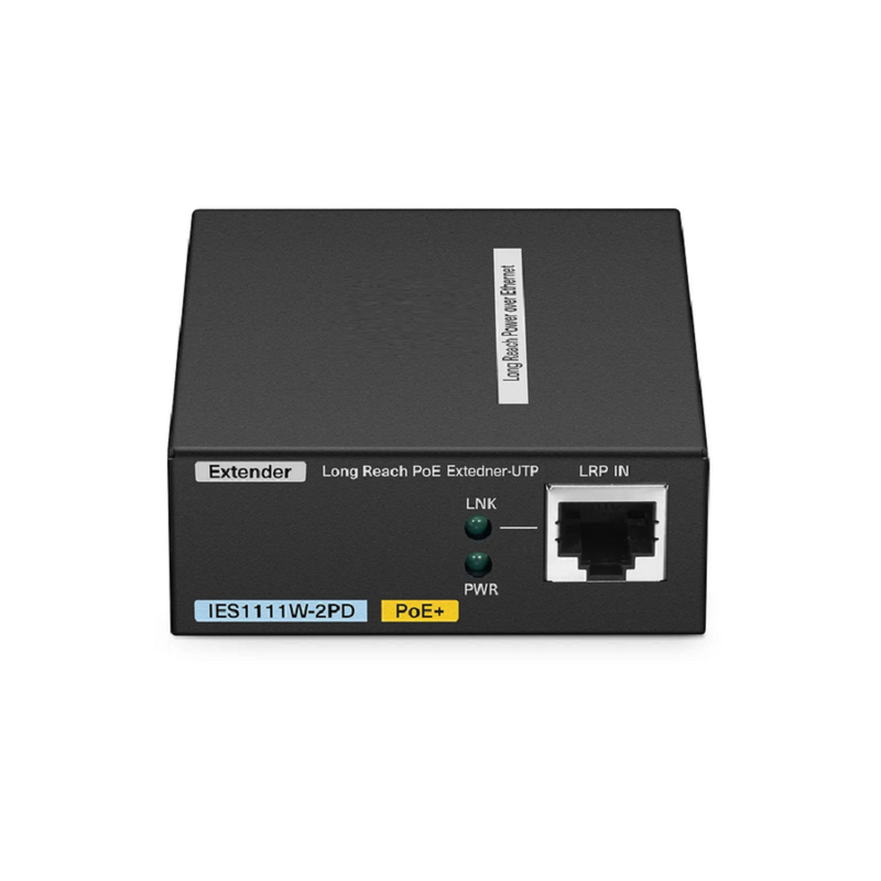 SFPS IES1111W-2PD, 1-Port 10/100M Fast Ethernet Long Reach PoE over UTP Extender, 1 x 10/100BASE-T RJ45 Input to 1 x PoE+ Output, -20 to 70A°C Operating Temperature SFPS