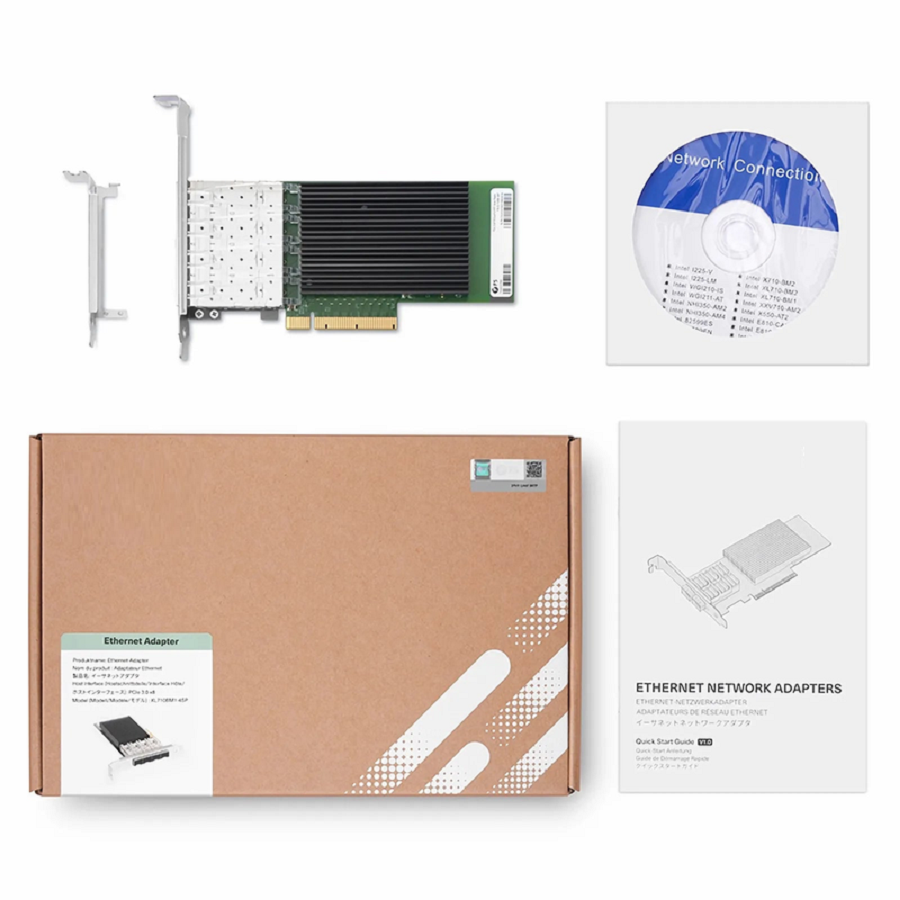 SFPS Intel XL710-BM1 Based Ethernet Network Interface Card, 10G Quad-Port SFP+, PCIe 3.0 x 8, Comparable to Intel X710-DA4, Full Height&Low Profile SFPS