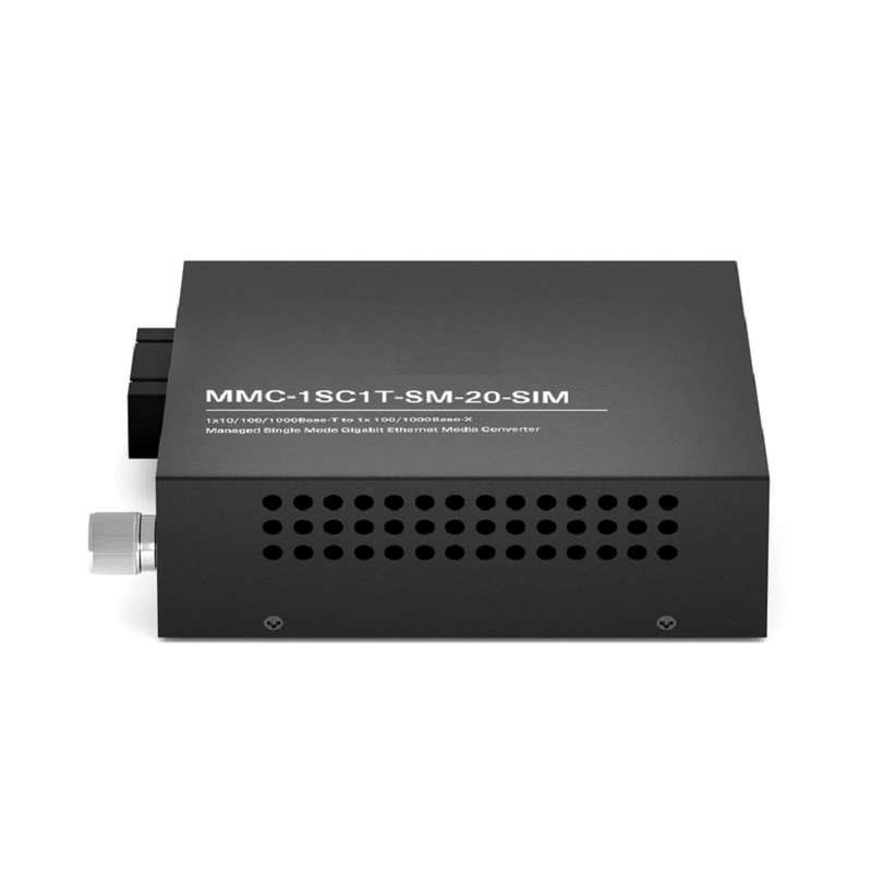 SFPS Managed 1x 10/100/1000Base-T RJ45 to 1x 100/1000Base-X Single Mode Duplex SC 1310nm 20km Gigabit Ethernet Media Converter, Slide-in Module, British Plug Standard SFPS