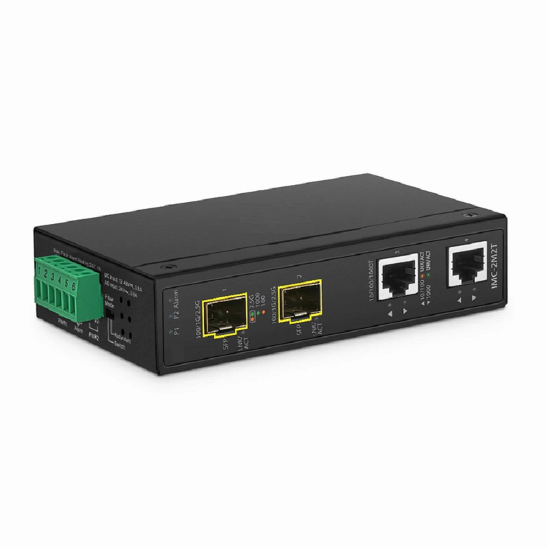 SFPS Industrial Unmanaged 2 x 10/100/1000Base-T RJ45 to 2 x 100/1000/2500Base-X SFP Gigabit Ethernet Media Converter SFPS