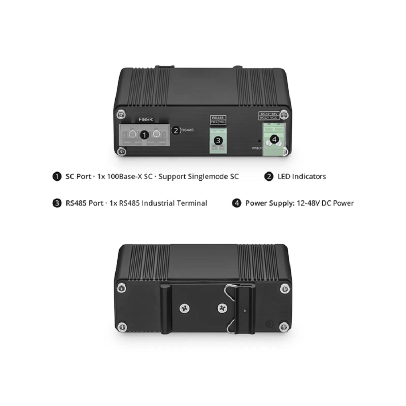 SFPS Industrial Unmanaged 1 x RS485 2-Wire to 1 x 100Base-X Single Mode SC 1310nm 20km Ethernet Media Converter SFPS