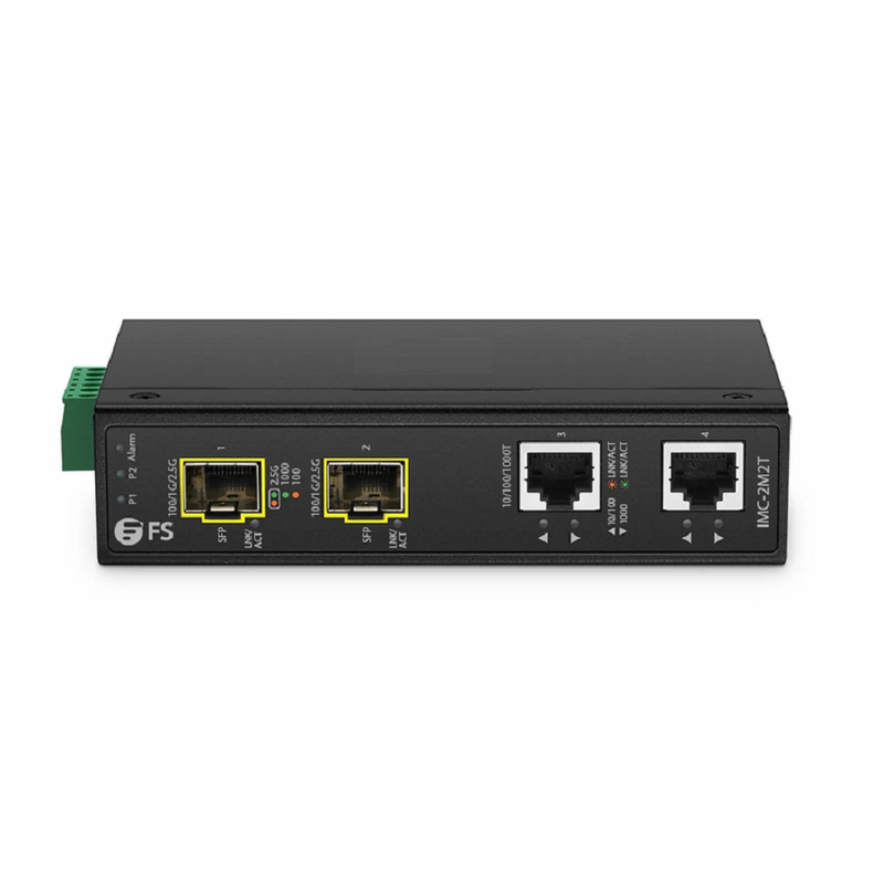 SFPS Industrial Unmanaged 2 x 10/100/1000Base-T RJ45 to 2 x 100/1000/2500Base-X SFP Gigabit Ethernet Media Converter SFPS