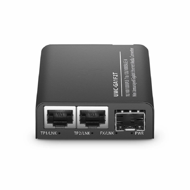 SFPS Mini Unmanaged 2x 10/100/1000Base-T RJ45 to 1x 1000Base-X SFP Gigabit Ethernet Media Converter, European Plug standard SFPS